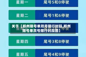 关于【郑州限号单双号限行时段,郑州限号单双号限行时段图】