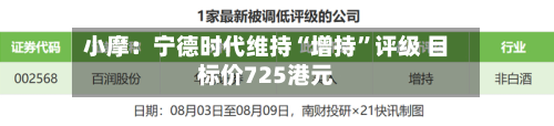 小摩：宁德时代维持“增持	”评级 目标价725港元-第2张图片